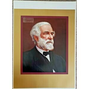 Vintage General Lee Portrait w/ Gold / Burgundy Heavy Poster 22.5" x 29 inch NOS